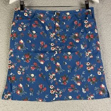 VTG Ralph Lauren Floral Mini Skirt Size 4 Blue 70s Inspired Embroidered Pocket