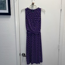 CHAPS Sz S Wrap Look Stretch Dress Royal Purple w/ Tan Polka Dots