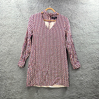 Oxford Womens Shift Dress Size 8 Burgundy Navy Blue Beige Long Sleeve High Neck