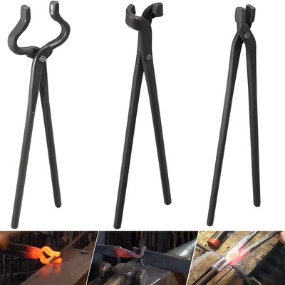 3 PCS Knife Making Tongs Set Blacksmith Bladesmith Tong Vise Anvil Forge Tools