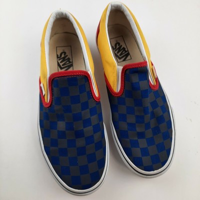 vans slip ons red blue yellow