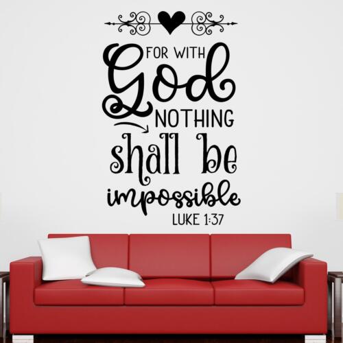 For With God Nothing Shall Be Impossible Luke 1:37 Wall Sticker Decal Christian - Picture 1 of 36