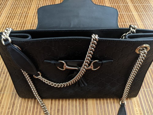 Gucci Black Guccissima Leather Large Emily Chain Shoulder Bag - GREAT CONDITION