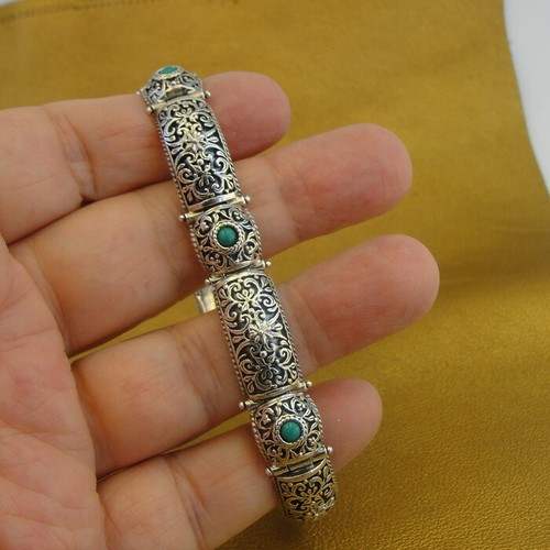 Turquoise Filigree Bracelet 925 Sterling Silver Handmade Hadar Designers (ms) - Picture 6 of 6