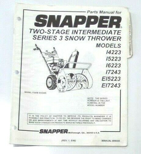 Original Snapper PARTS Manual 06045 SNOW THROWER SERIES 3 TWO