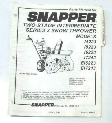 Original Snapper PARTS Manual 06045 SNOW THROWER SERIES TWO STAGE  INTERMIATE