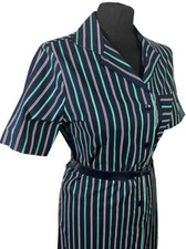 St Michael Vintage Short Sleev Summer Green Blue Striped Shirt Tea Dress Uk 14 E