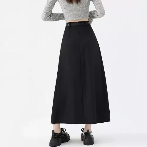 Faldas plisadas retro cintura alta para mujer faldas largas oficina informales faldas línea A - Imagen 15 de 28