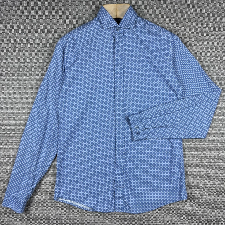 Camisa Vince Camuto Para Hombre S Manga Larga Azul Blanco Geométrica Clásica Nueva Pequeña Foto 2 de 4