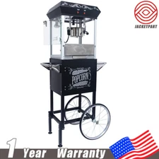 Movie Theater Popcorn Machine Maker Popper w/ Cart & 8oz Stainless-Steel Kettle