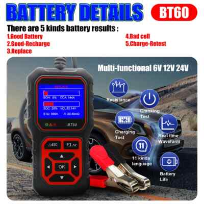 12V 24V Car Battery Tester Truck Battery Analyzer Cranking Charging Voltage Test