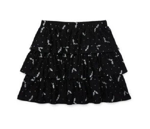 Wonder Nation Halloween NEW♈Girl's glitter Mesh skirt size XS~black/silver BATS