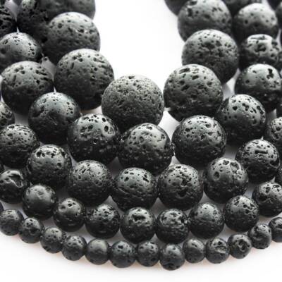 Lava Perlen Kugel schwarz poliert gems, 1 Strang(39~40cm) 4/6/8/10/12/14/16/20mm