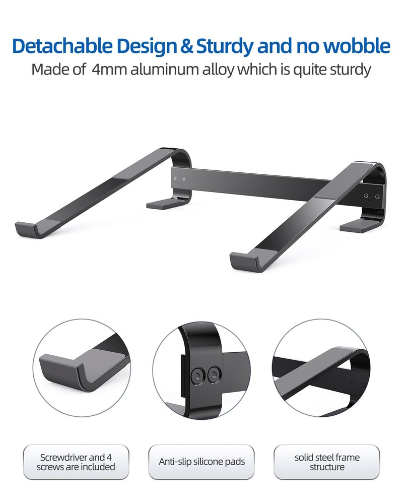 Adjustable Aluminum Laptop Stand for Desk – Detachable Desktop Mount