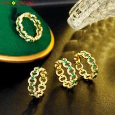 Cute Cubic Zirconia Yellow Gold Plated Cuban Link Round Ring for Bride Jewellery