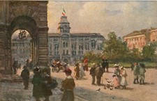 ITALIA CARTOLINA TRIESTE PIAZZA UNITA' PALAZZO COMUNALE PITTORE LUCIO CARGNEL