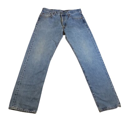 Levis 501 Fit Mens Jeans W34 L34 Cotton Denim Light Blue made on