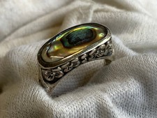 Sterling Silver Ring 5.6g Fine Jewelry Sz 8.75 Abalone Shell Oval Bezel Stone