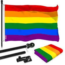 Combo: 6 Ft Flagpole Black  LGBT Rainbow Pride Flag 3x5 Ft