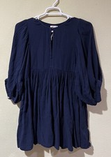 SUNDRY Anthropologie Navy Crinkle Gauze Cotton Voluminous Sleeves Sz 3/L d9 NEW
