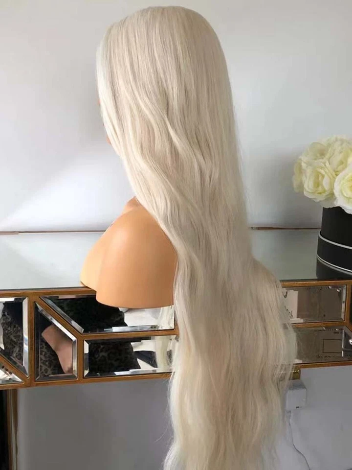 Platinum blond Lace front wig Natural wavy Synthetic hair Heat resistant Long - Image 4 of 4