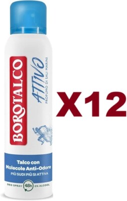 12PCS BOROTHALCO DEODORANT ACTIVE SPRAY SEA SALT SCENT 150ML