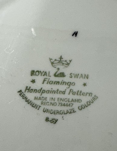 Set 2 piatti cactus fenicottero Royal Swan smaltati a mano anni 50 - Foto 5 di 7