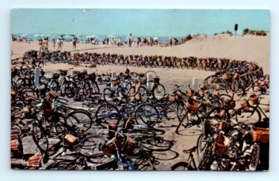 1970s MA Postcard Bicycles On Popular Jetties Beach Nantucket