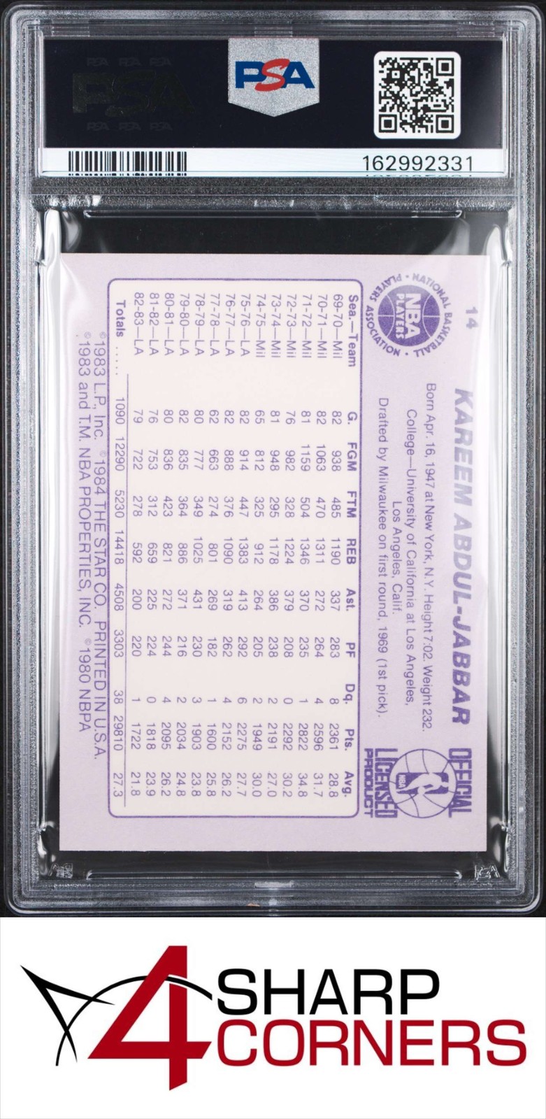 1983 STAR #14 KAREEM ABDUL-JABBAR LAKERS HOF PSA 8 view 2