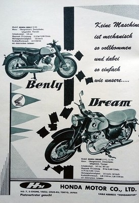 Honda  C-92 Benly, C-71, C-76 Dream 250 / 305 originale Werbung aus 1959