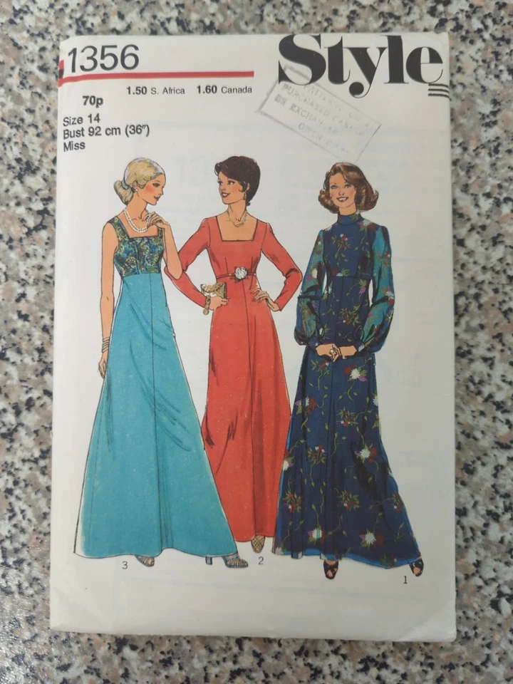 Vintage 1970s Style 1356 Prom Evening Party Dress Sewing Pattern B36" 92cm UNCUT - Image 2 of 3