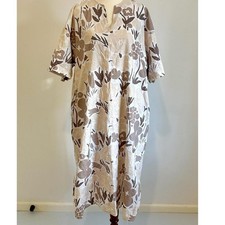 Marimekko x Uniqlo Floral Cotton Linen Dress Beige Brown Size L