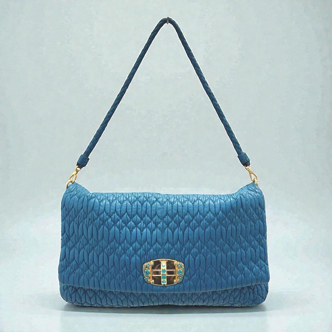 MIU MIU Shoulder Bag Purse 2way Leather Blue Green Authentic