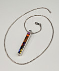 Vtg Sterling Rope Chain Necklace, Foil Glass Bar Pendant, 17.25 Grams 20” Long — photo 9