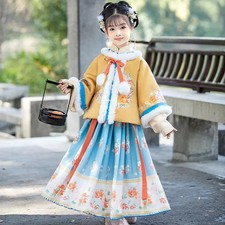 Girls Winter Warm Hanfu Fairy Costume Dress Set Chinese New Year Clothing