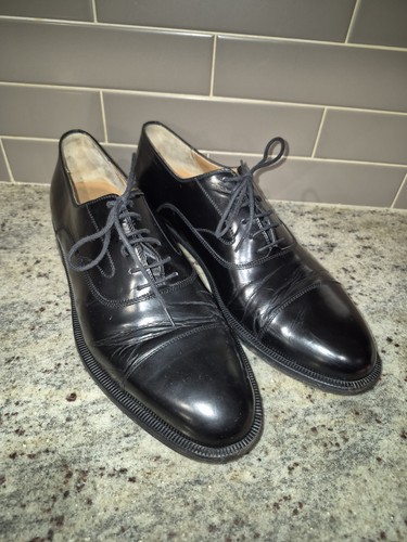 Salvatore Ferragamo Cap Toe Oxford Dress Shoes Black Leather Size 9.5 D Italy