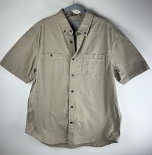 Carhartt Mens XL Rugged Flex Relaxed Fit Khaki Canvas Short Sleeve Button Shirt