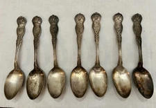 Lot Of 7 Wm Rogers Mfg Co Antique Silver Plate “Eagle” Series State Seal Spoons