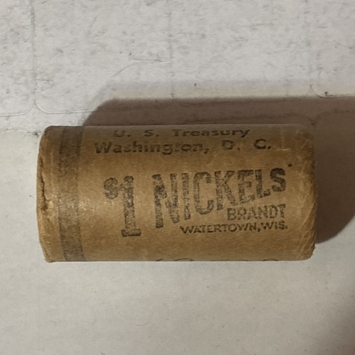 Rare $1 Roll of 20 1957 P Nickels In A US Treasury Wrapper BU OBW 21726A Box X1 - Picture 2 of 4
