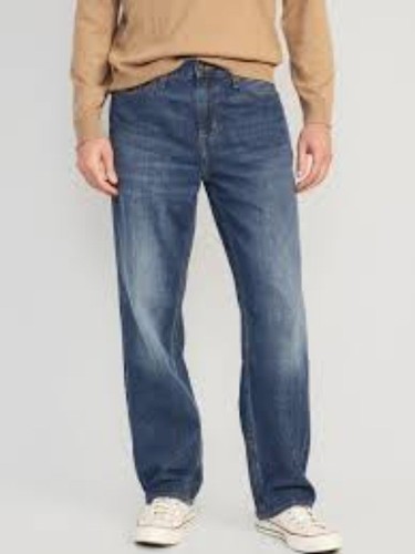 Old Navy Men' 38x30 Loose Built Flex Jeans Denim Straight Relaxed Fit Dark Wash - Picture 3 of 10