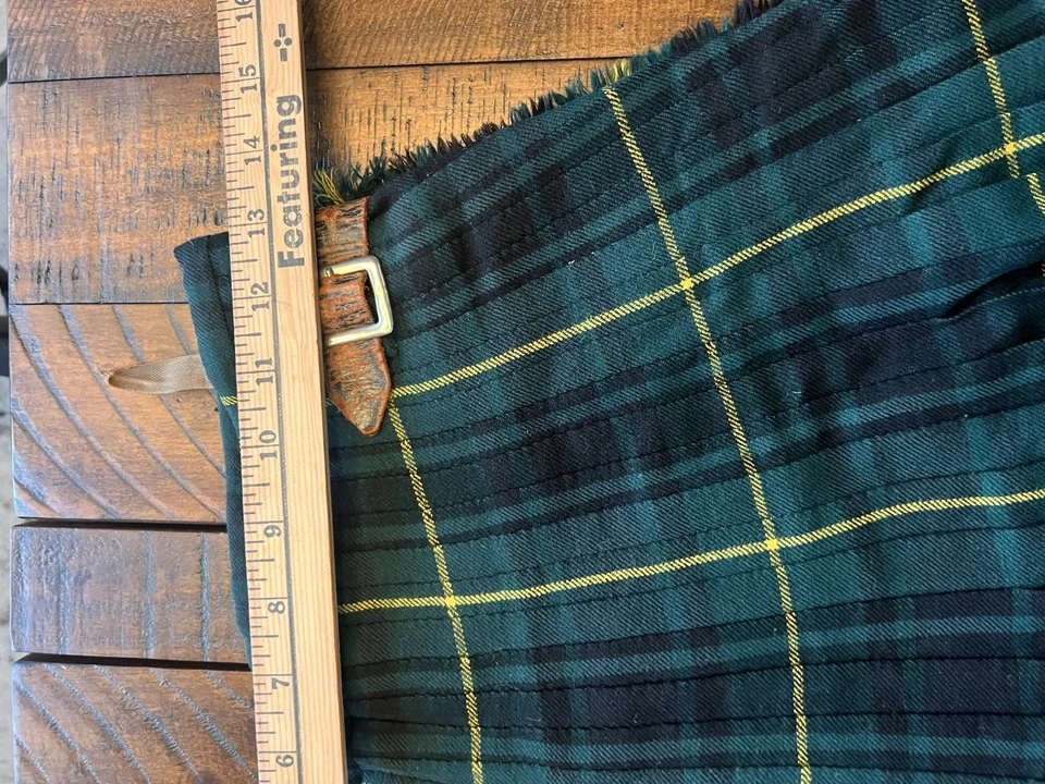 Falda escocesa de lana vintage tartán verde azul talla 2-4 talla 26 pulgadas cintura como está Foto 2 de 4