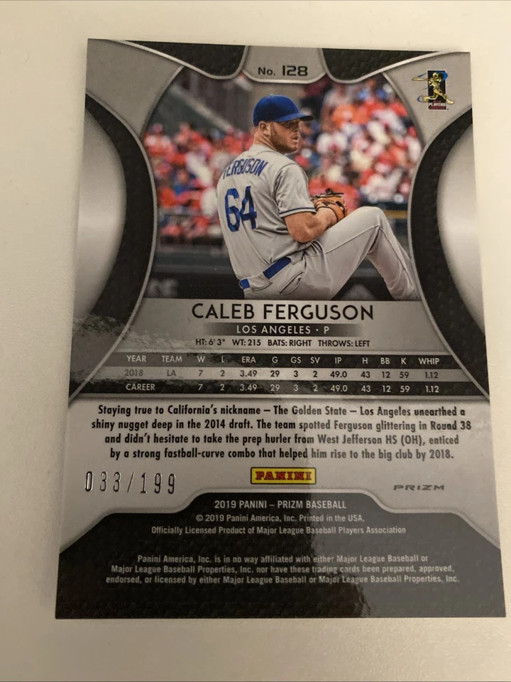 2019 Panini Prizm Caleb Ferguson Rookie Neon Lime Green Circles Prizm 33/199 - Image 2 of 2