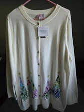 New Quacker Factory Size XL Embroidered Sequin & Stud Tree Cardigan