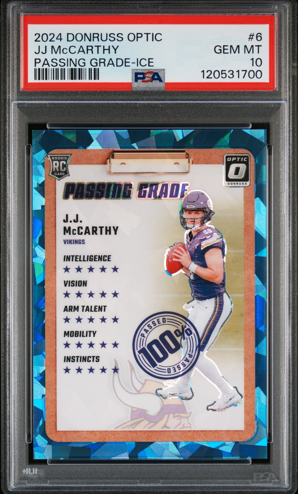 JJ McCarthy Panini Donruss Optic Passing Grade #6 Ice