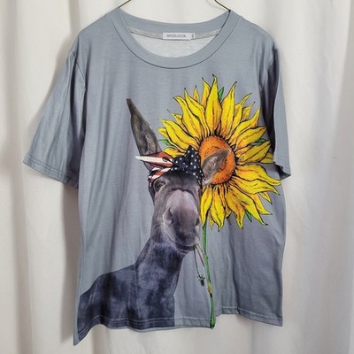 MissLook Shirt Donkey Patriotic Bandana Sunflower Gray 2XL Unisex Whimsigoth
