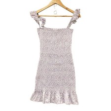 Rumor Dress Womens S Purple Floral Smocked Bodycon Mini Strappy Ruffle Hem 53525