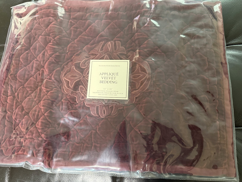 Restoration Hardware Red Velvet Appliqué Decorative Pillow Sham Cover