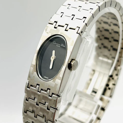 Christian Dior D70 150 montre bracelet à quartz noir argent femme authentique