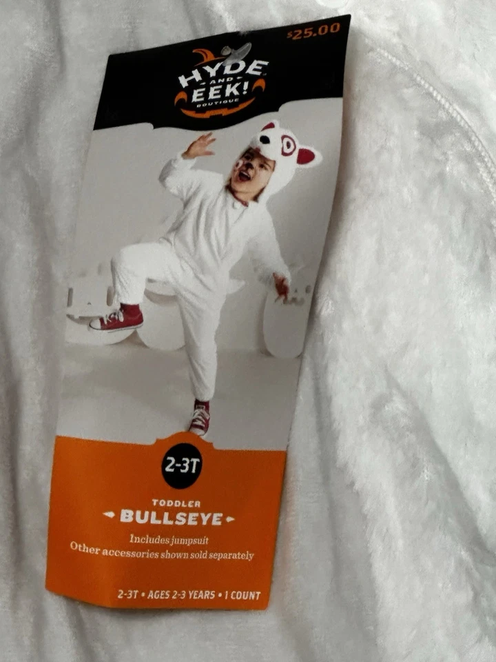 Fantasia de Halloween infantil alvo Bullseye cachorro peça única NOVO 2-3T pelúcia branca - Imagem 2 de 4