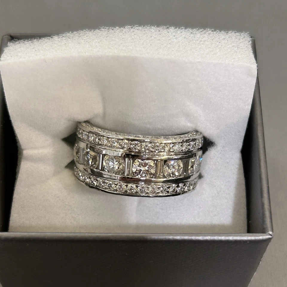 Platinum Diamond Eternity Band 10 CTW Round and Emerald Cut Channel Set Sz 8 - Image 4 of 4